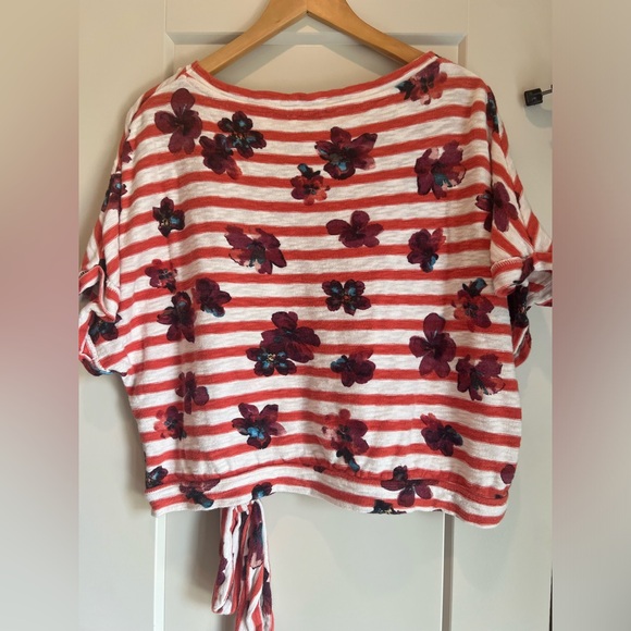 Anthropologie Postmark Striped Floral Crop Top Size S Red White Tie Front - Picture 2 of 6